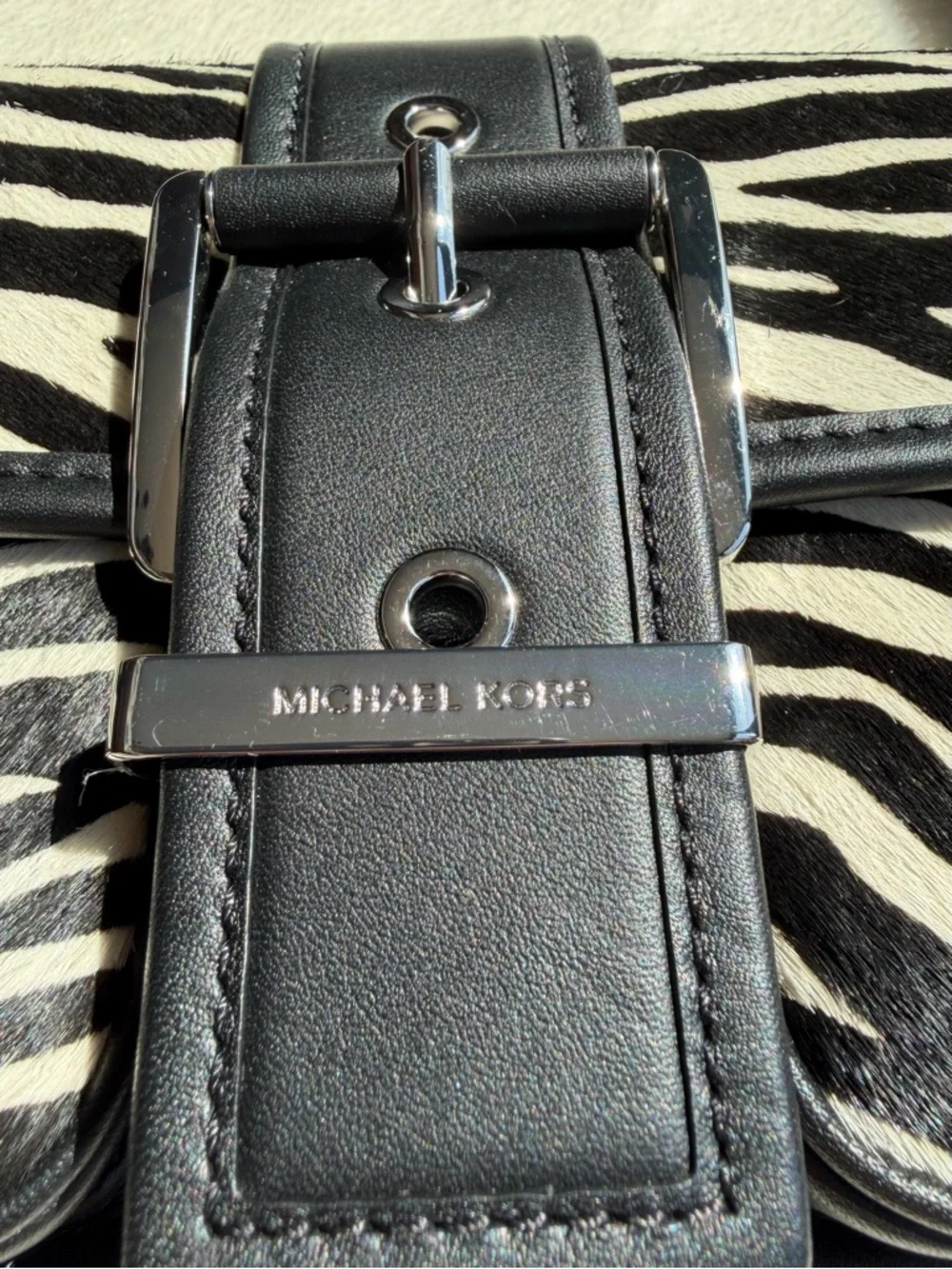 Michael Kors Zebra-Print Black‎ & White Calfskin Shoulder Bag